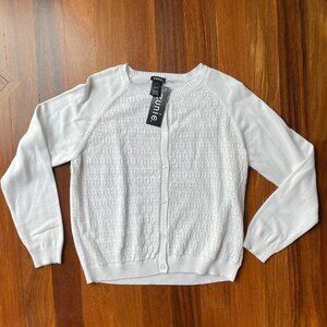 NEW Zunie White Cardigan Sweater Sz 14-16